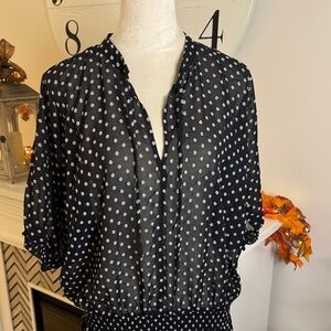 Maurices Sheer Navy Blue Blouse with White Dots